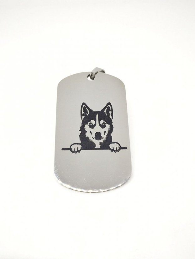 Nerezová psí známka - husky